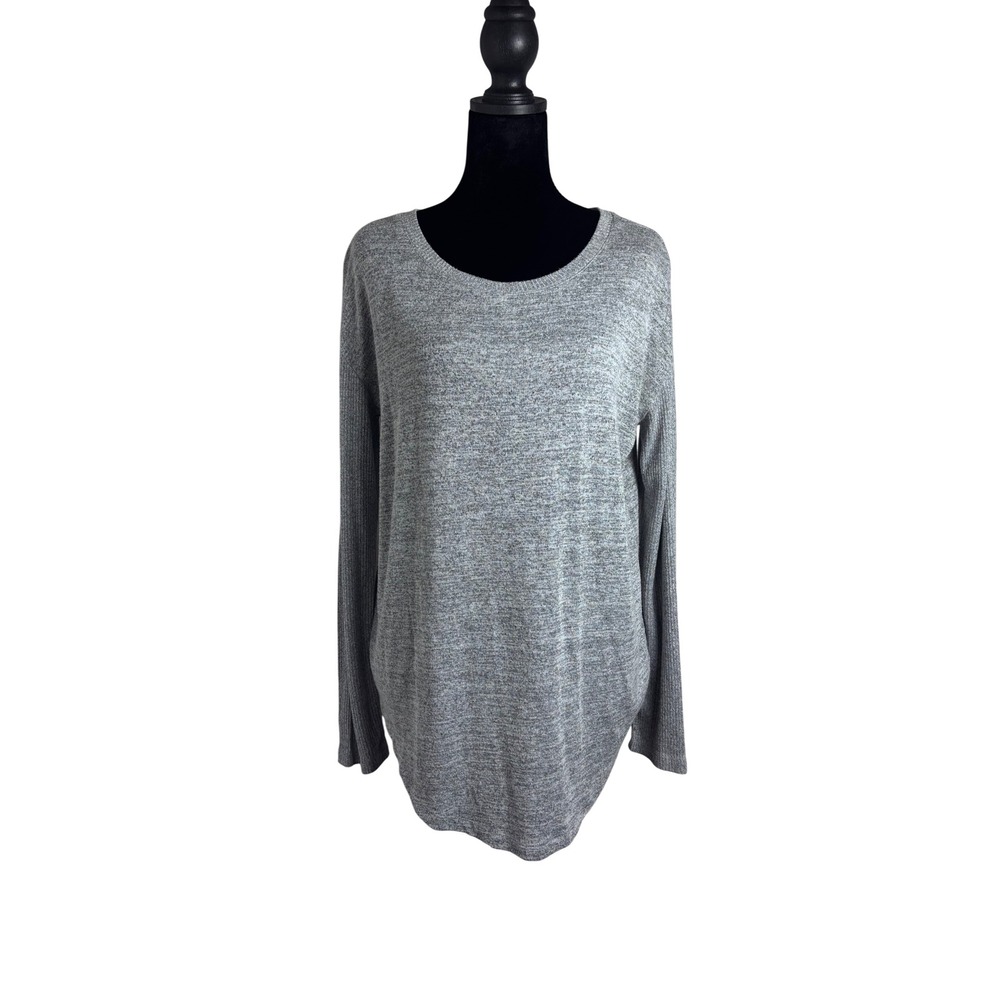 GAP Tunic Top Women Size S Grey Excellent Long Sleeve Ribbed Knit Scoop Neck